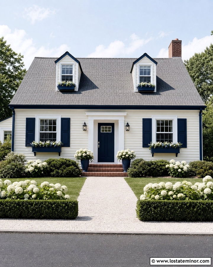 Off White Cape Cod With Navy Trim - 30 Off White House Design With Trim Ideas