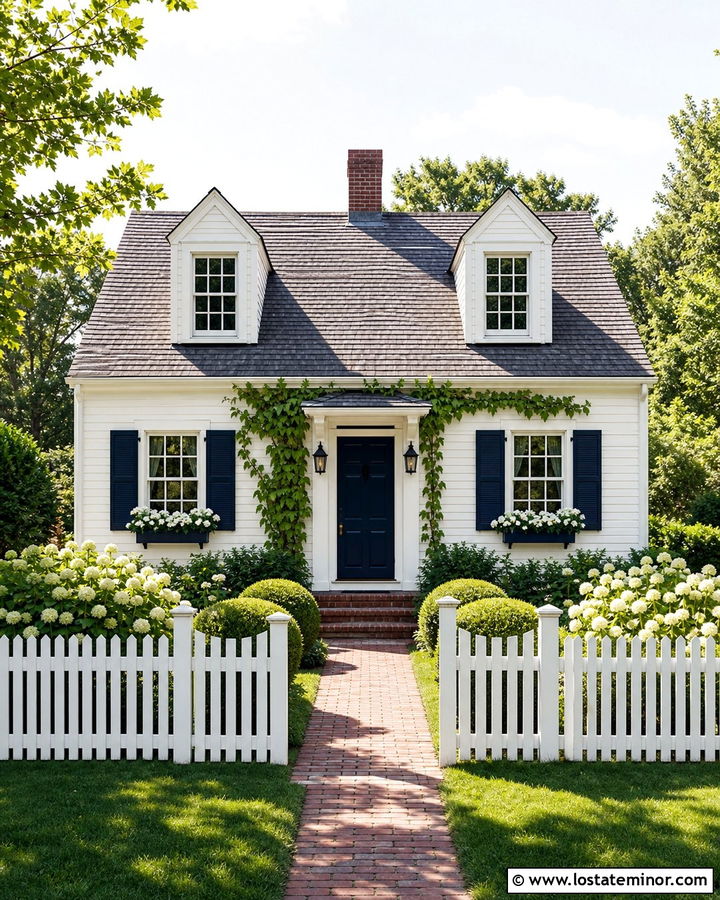 Off White Cape Cod With Navy Window Boxes - 30 Off White House Design With Window Boxes Ideas