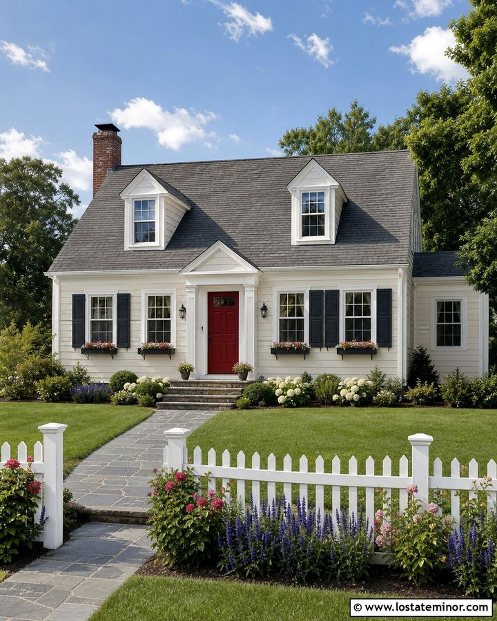 Off White Cape Cod With Picket Fence - 30 Off White House Design With Front Yard Ideas
