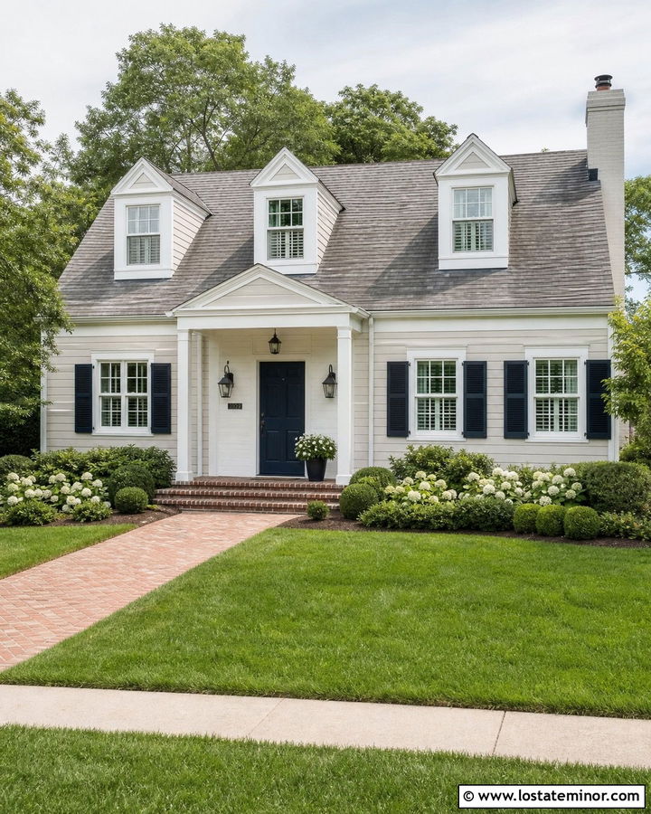 Off White Cape Cod With Small Portico Columns - 30 Off White House Design With Porch Columns Ideas