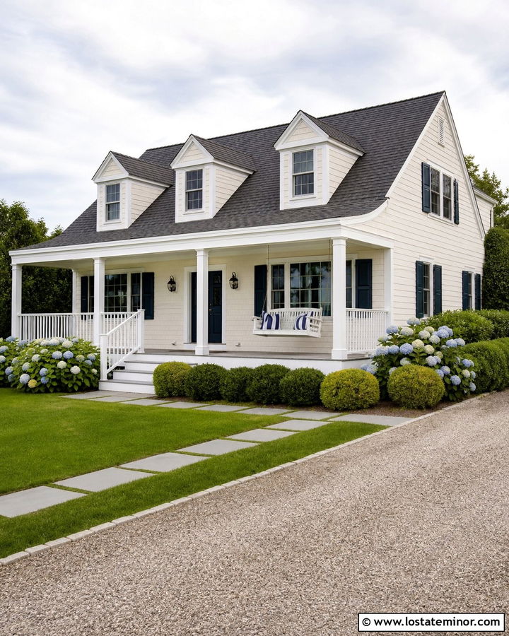 Off White Cape Cod With White Porch Swing - 30 Off White House Design With Swing Ideas
