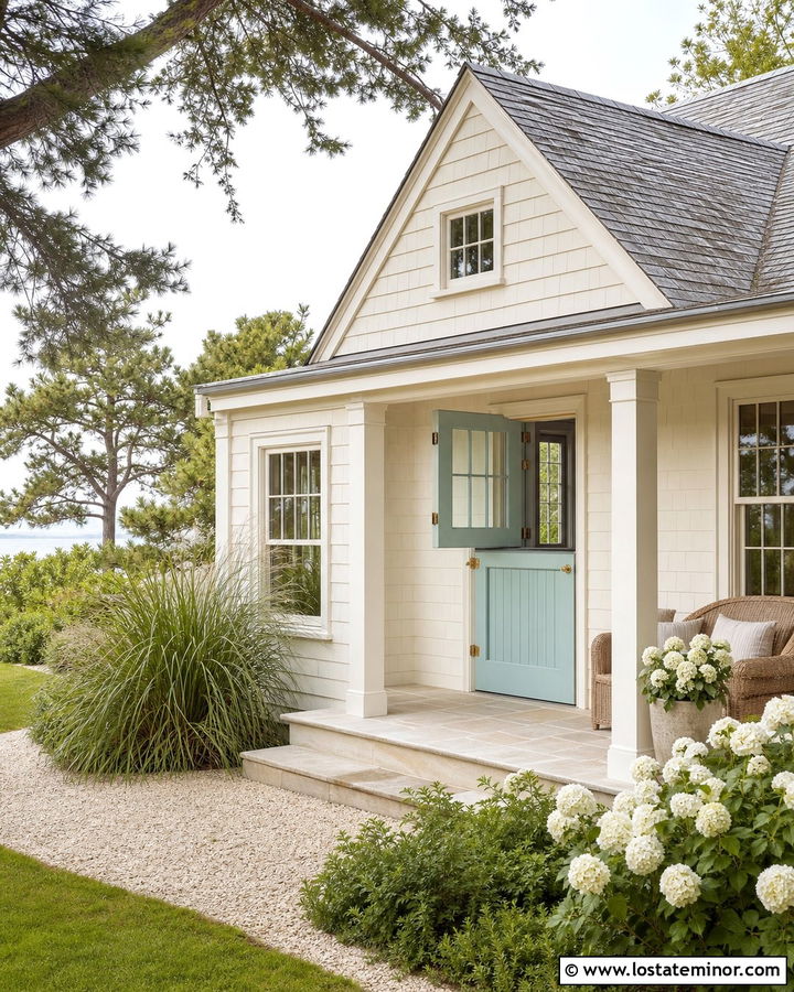 Off White Coastal House With Aqua Dutch Door - 30 Off White House Design With Dutch Door Ideas