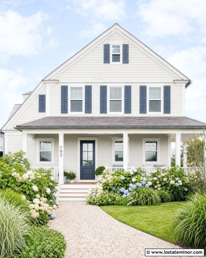 Off White Coastal House With Blue House Numbers - 30 Off White House Design With House Numbers Ideas
