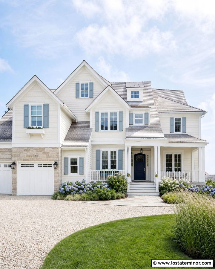 Off White Coastal House With Multiple Gables - 30 Off White House Design With Gables Ideas