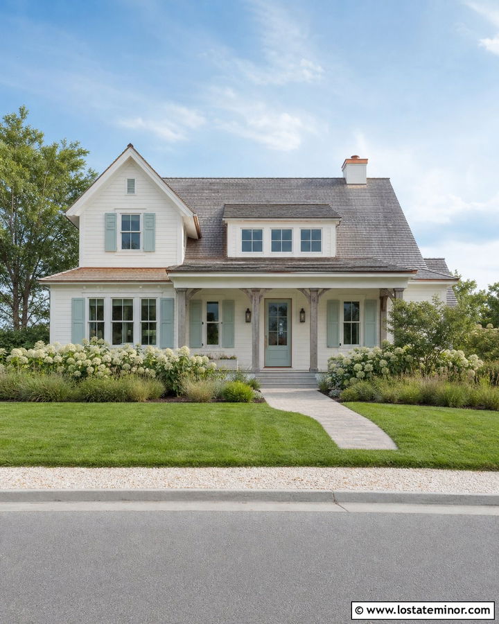 Off White Coastal House With Pale Blue Storm Door - 30 Off White House Design With Storm Door Ideas