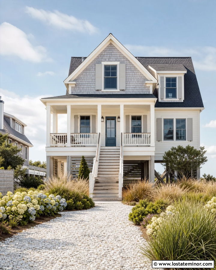 Off White Coastal House With Weathered Cedar Shakes - 30 Off White House Design With Cedar Shake Ideas