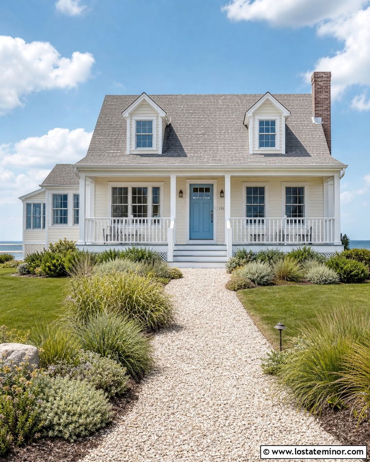 Off White Coastal House With White Deck - 30 Off White House Design With Deck Ideas