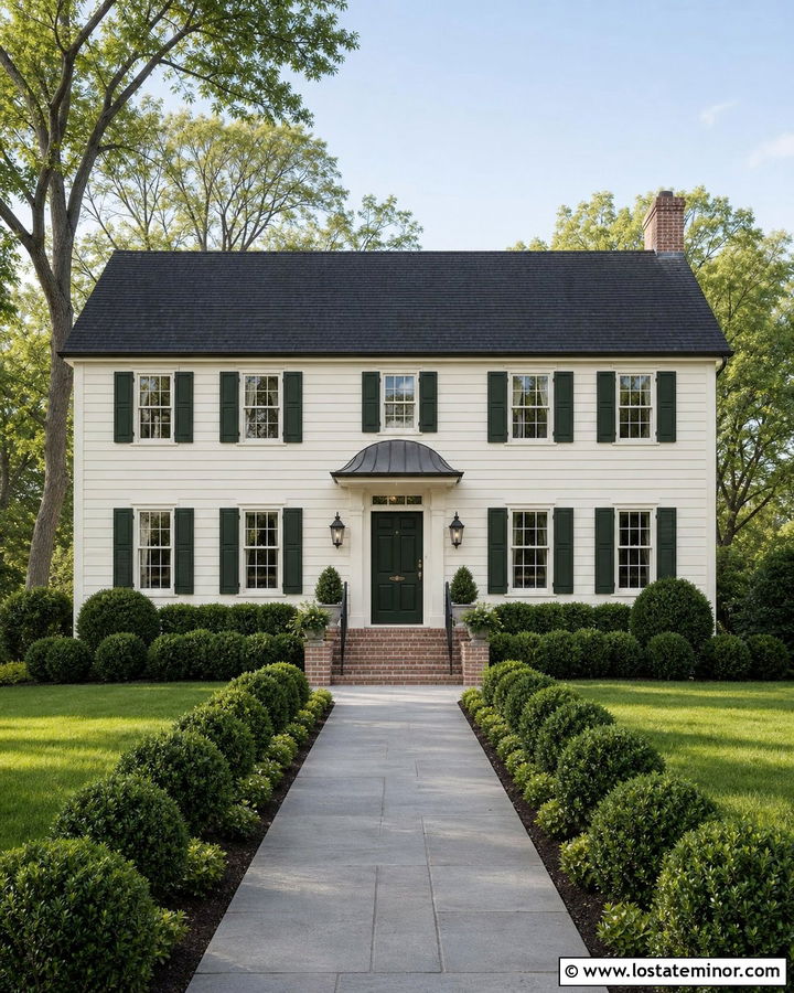 Off White Colonial House With Door Awning - 30 Off White House Design With Awning Ideas