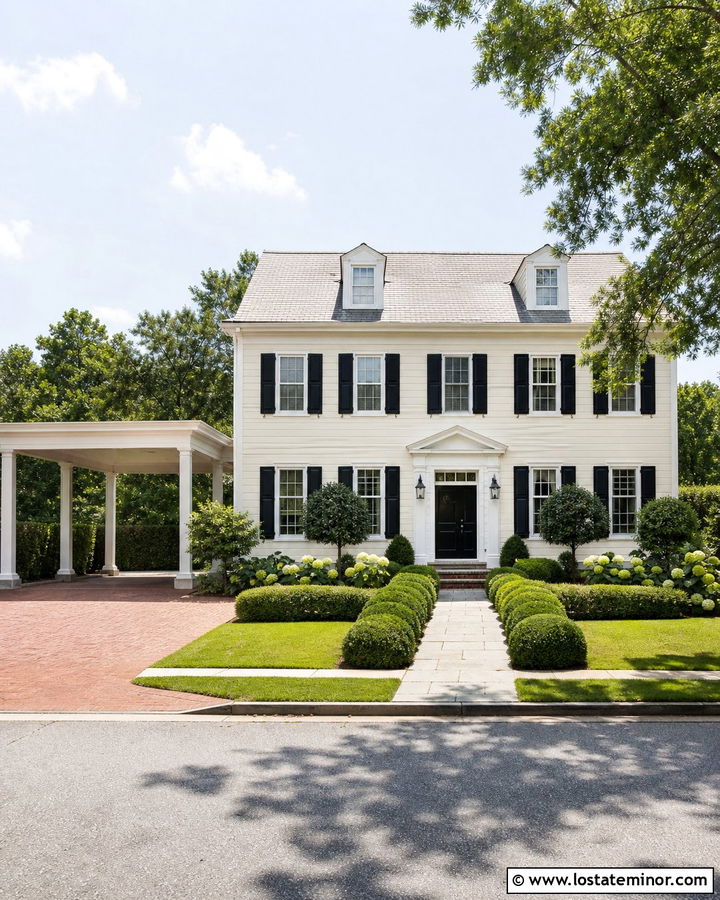 Off White Colonial House With Side Carport - 30 Off White House Design With Carport Ideas