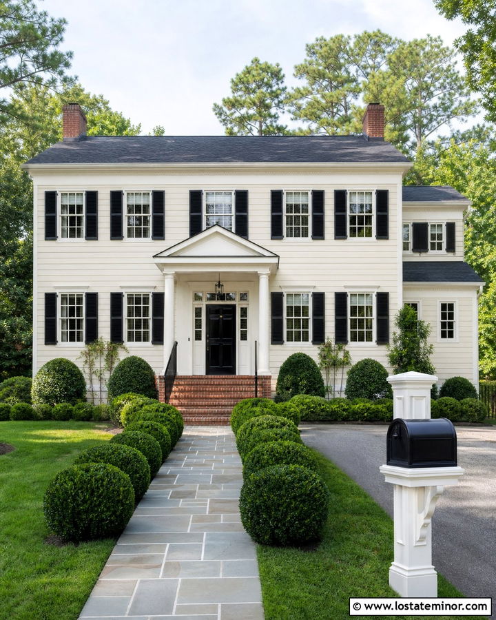 Off White Colonial With Black Mailbox - 30 Off White House Design With Mailbox Ideas