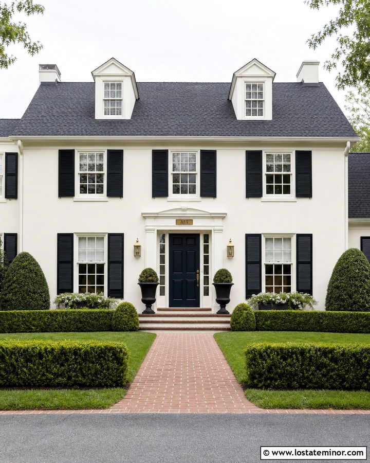 Off White Colonial With Brass House Number Plaque - 30 Off White House Design With House Numbers Ideas