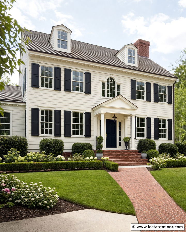 Off White Colonial With Brick Front Steps - 30 Off White House Design With Brick Accents Ideas