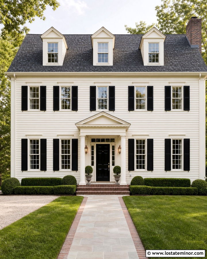 Off White Colonial With Charcoal Roof Shingles - 30 Off White House Design With Shingles Ideas