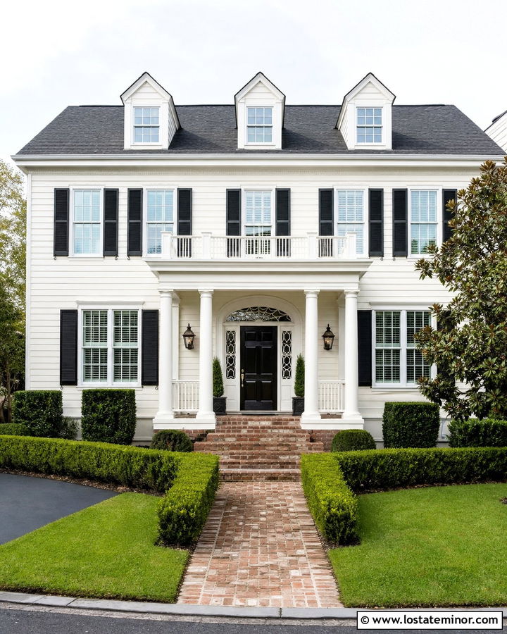 Off White Colonial With Columned Front Porch - 30 Off White House Design With Front Porch Ideas