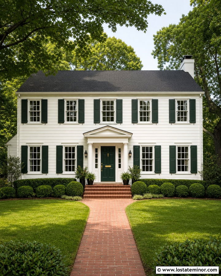 Off White Colonial With Dark Green Trim - 30 Off White House Design With Trim Ideas