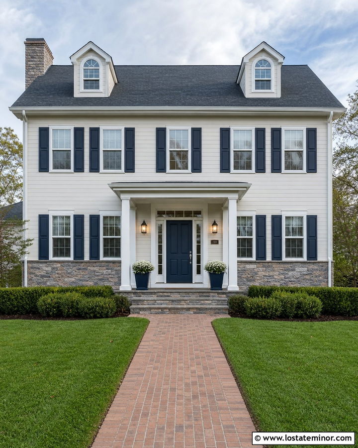 Off White Colonial With Gray Stone Wainscoting - 30 Off White House Design With Wainscoting Ideas