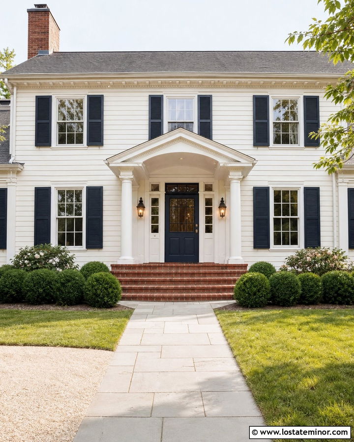 Off White Colonial With Navy Screen Door - 30 Off White House Design With Screen Door Ideas