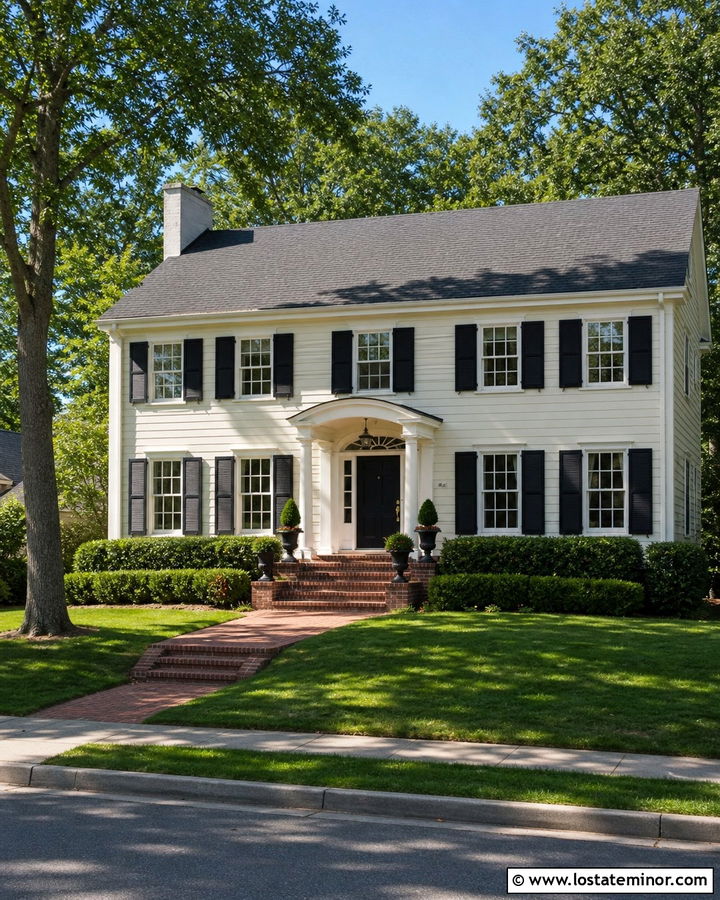 Off White Colonial With Red Brick Steps - 30 Off White House Design With Steps Ideas