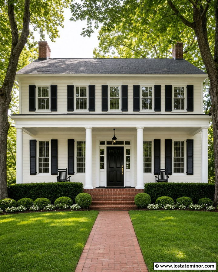 Off White Colonial With White Beadboard Porch Ceiling - 30 Off White House Design With Porch Ceiling Ideas