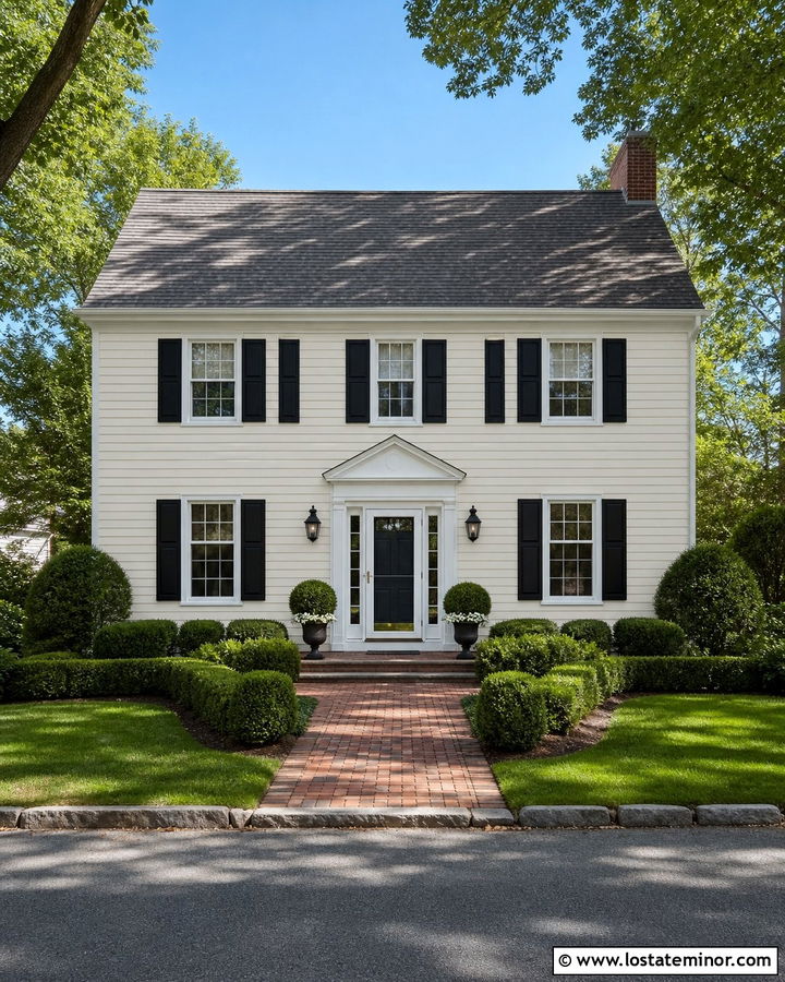 Off White Colonial With White Storm Door - 30 Off White House Design With Storm Door Ideas