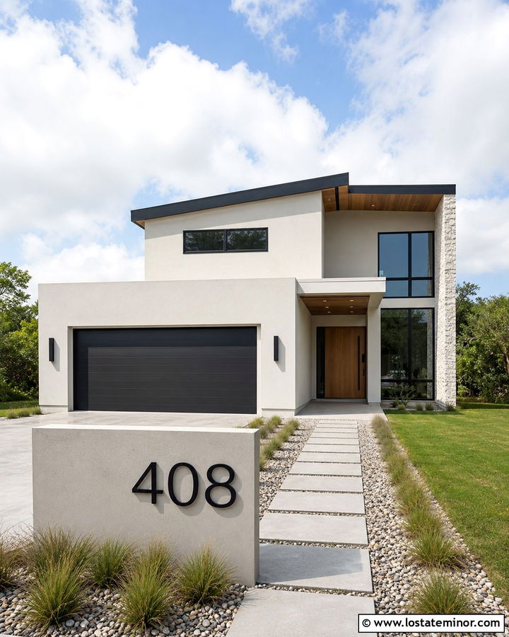 Off White Contemporary House With Address Wall - 30 Off White House Design With House Numbers Ideas