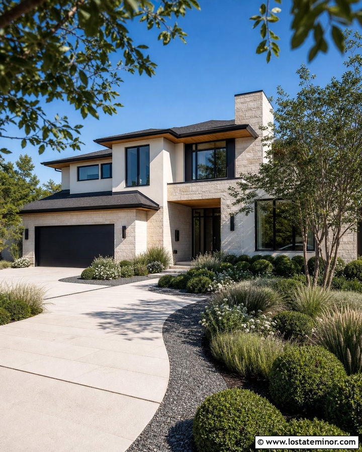 Off White Contemporary House With Black Accents - 30 Off White House Design With Landscaping Ideas