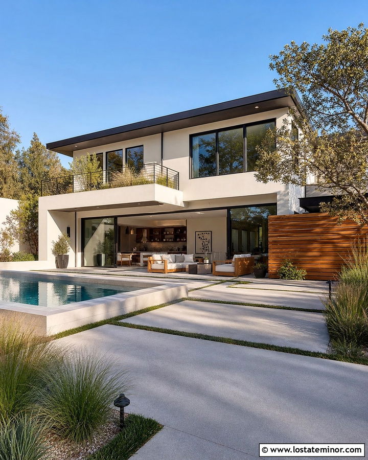 Off White Contemporary House With Black Windows - 30 Off White House Design With Swimming Pool Ideas