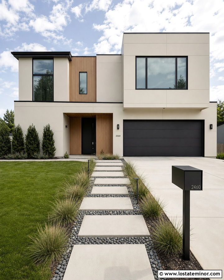 Off White Contemporary House With Charcoal Mailbox - 30 Off White House Design With Mailbox Ideas