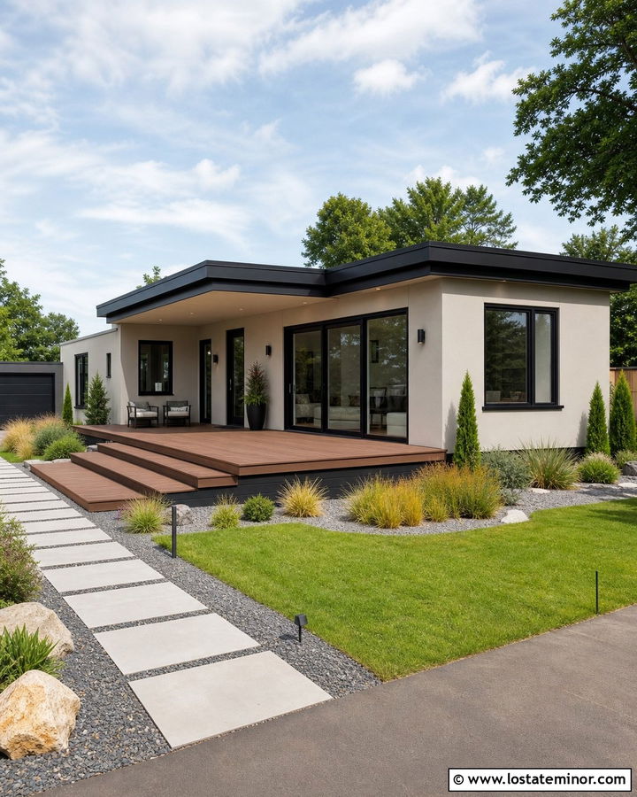 Off White Contemporary House With Floating Deck - 30 Off White House Design With Deck Ideas