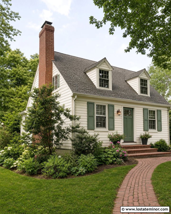 Off White Cottage With Brick Chimney - 30 Off White House Design With Brick Accents Ideas