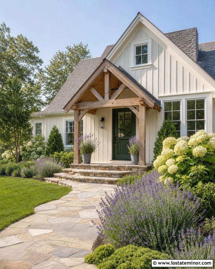 Off White Cottage With Cedar Portico - 30 Off White House Design With Portico Ideas