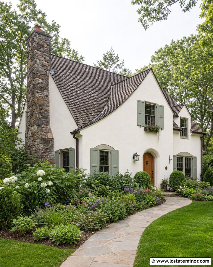 Off White Cottage With Cobblestone Chimney - 30 Off White House Design With Chimney Ideas