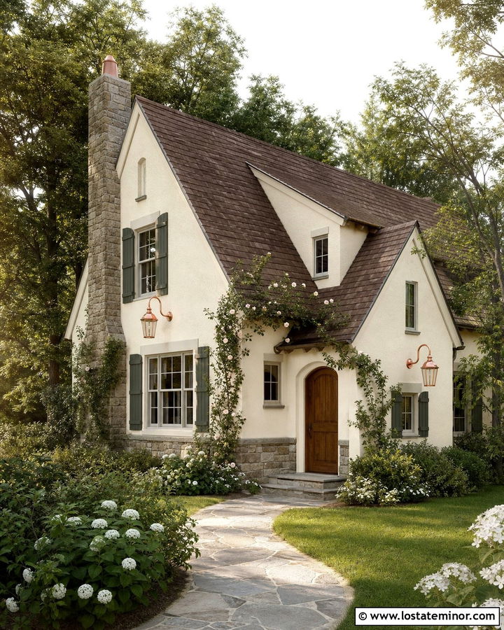 Off White Cottage With Copper Lanterns - 30 Off White House Design With Light Fixtures Ideas