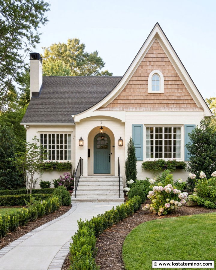 Off White Cottage With Curved Cedar Shake Gable - 30 Off White House Design With Cedar Shake Ideas