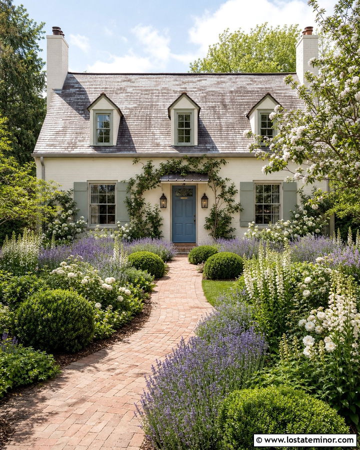 Off White Cottage With English Garden Landscaping - 30 Off White House Design With Landscaping Ideas