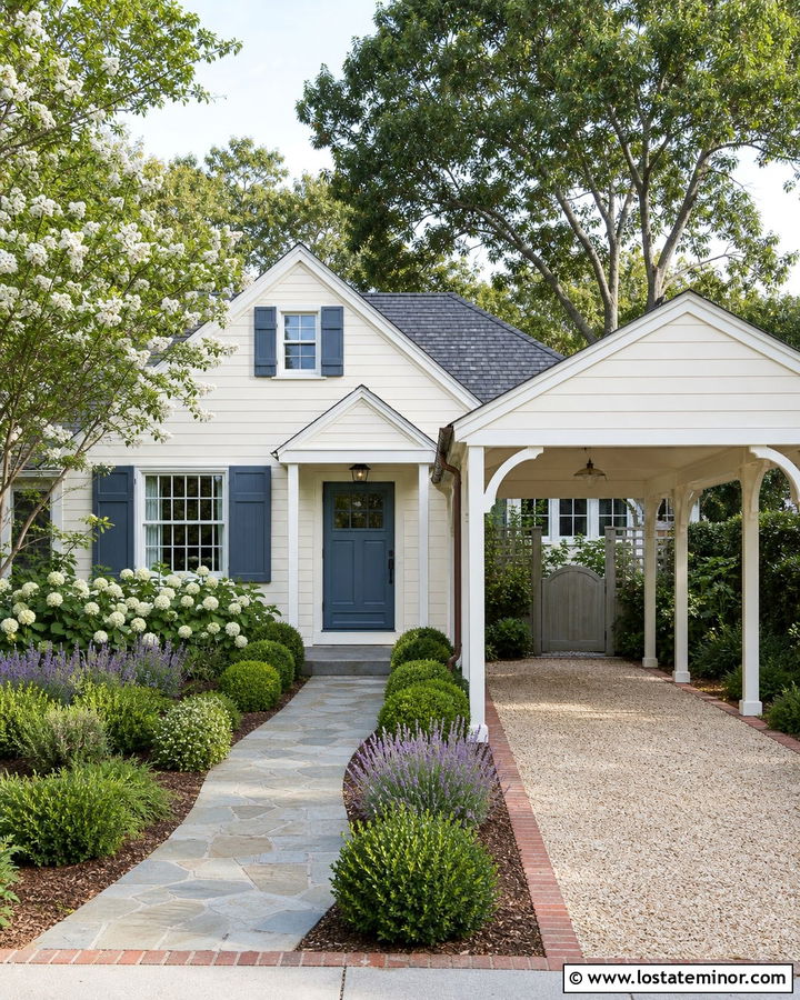 Off White Cottage With Gabled Carport - 30 Off White House Design With Carport Ideas