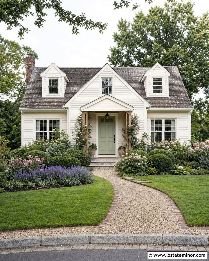 Off White Cottage With Gravel Walkway - 30 Off White House Design With Walkway Ideas