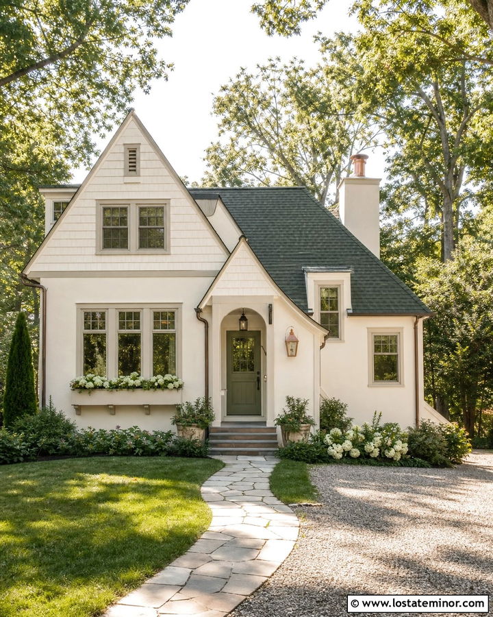 Off White Cottage With Green Gray Shingles - 30 Off White House Design With Shingles Ideas