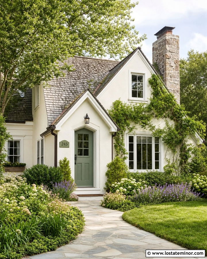 Off White Cottage With Green House Number Plaque - 30 Off White House Design With House Numbers Ideas