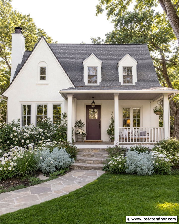 Off White Cottage With Lavender Gray Porch Ceiling - 30 Off White House Design With Porch Ceiling Ideas