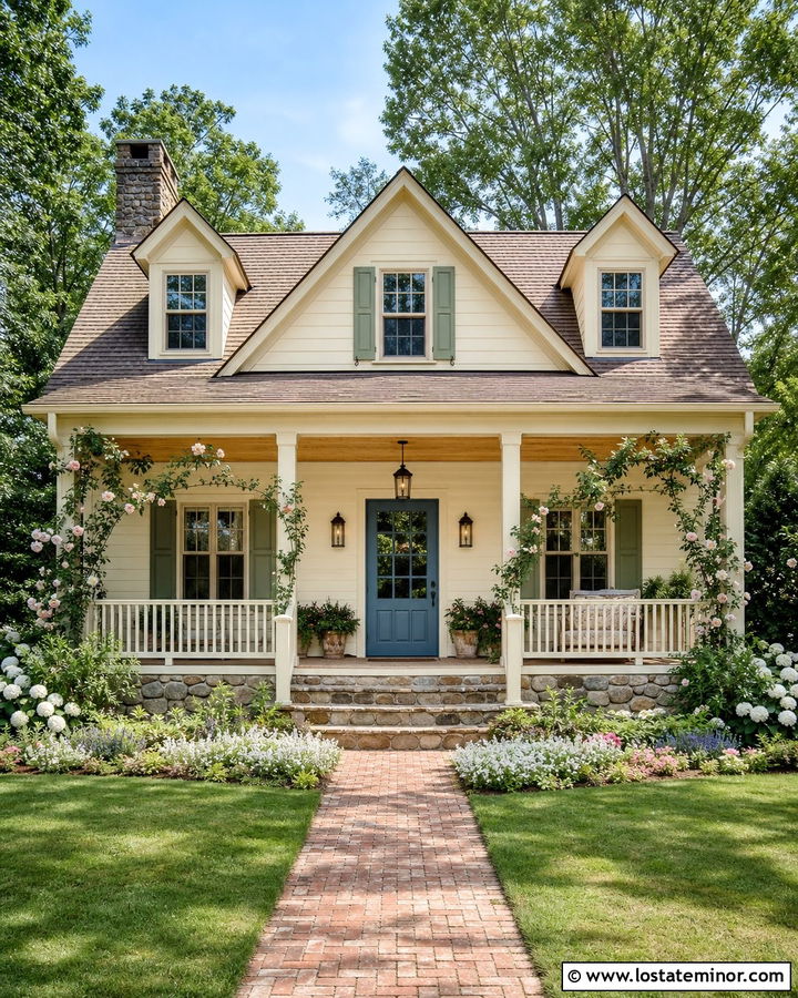 Off White Cottage With Pine Porch Ceiling - 30 Off White House Design With Porch Ceiling Ideas