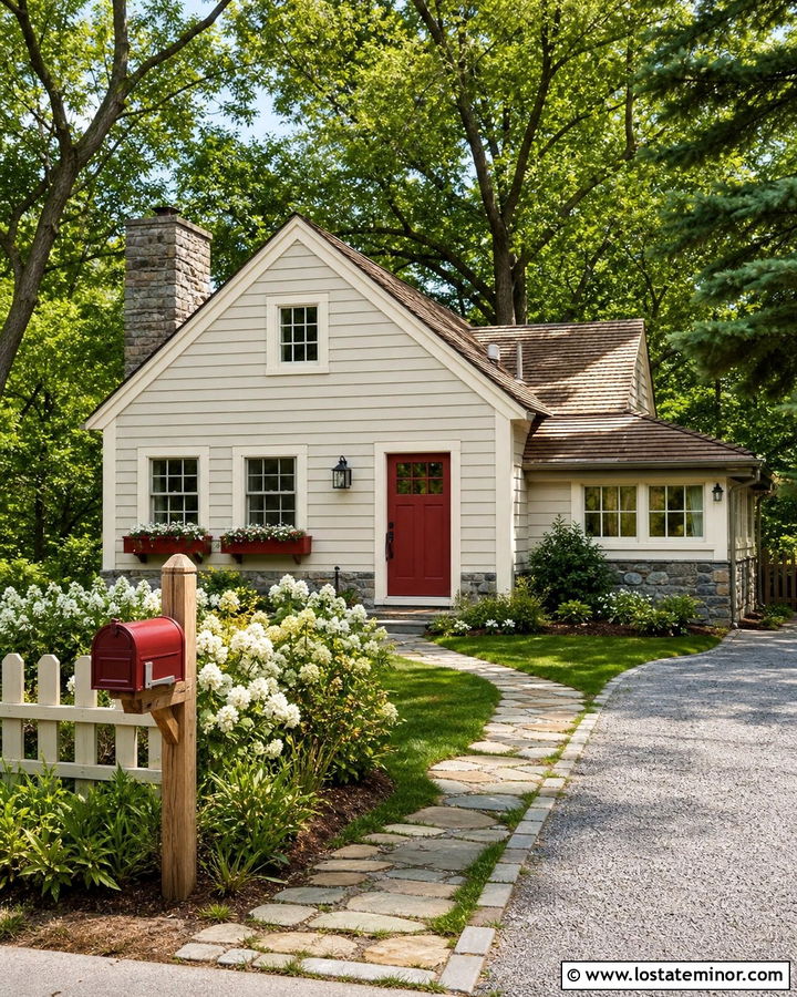 Off White Cottage With Red Mailbox - 30 Off White House Design With Mailbox Ideas