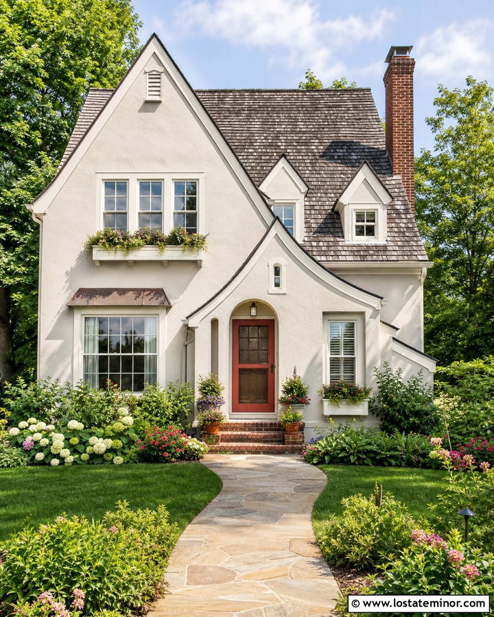 Off White Cottage With Red Storm Door - 30 Off White House Design With Storm Door Ideas