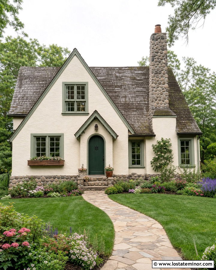 Off White Cottage With River Rock - 30 Off White House Design With Stone Accents Ideas