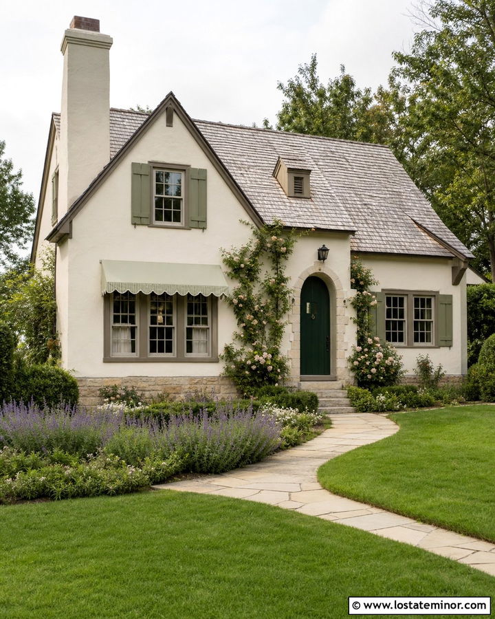 Off White Cottage With Scalloped Awning - 30 Off White House Design With Awning Ideas