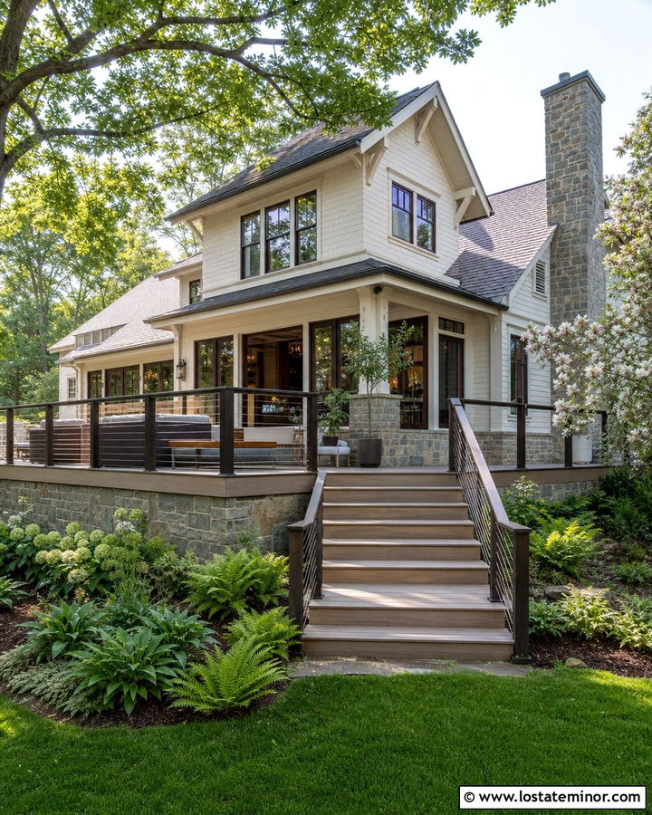 Off White Craftsman House With Cedar Deck - 30 Off White House Design With Backyard Ideas