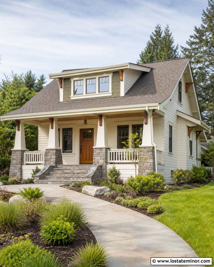 Off White Craftsman House With Wide Dormer - 30 Off White House Design With Dormers Ideas