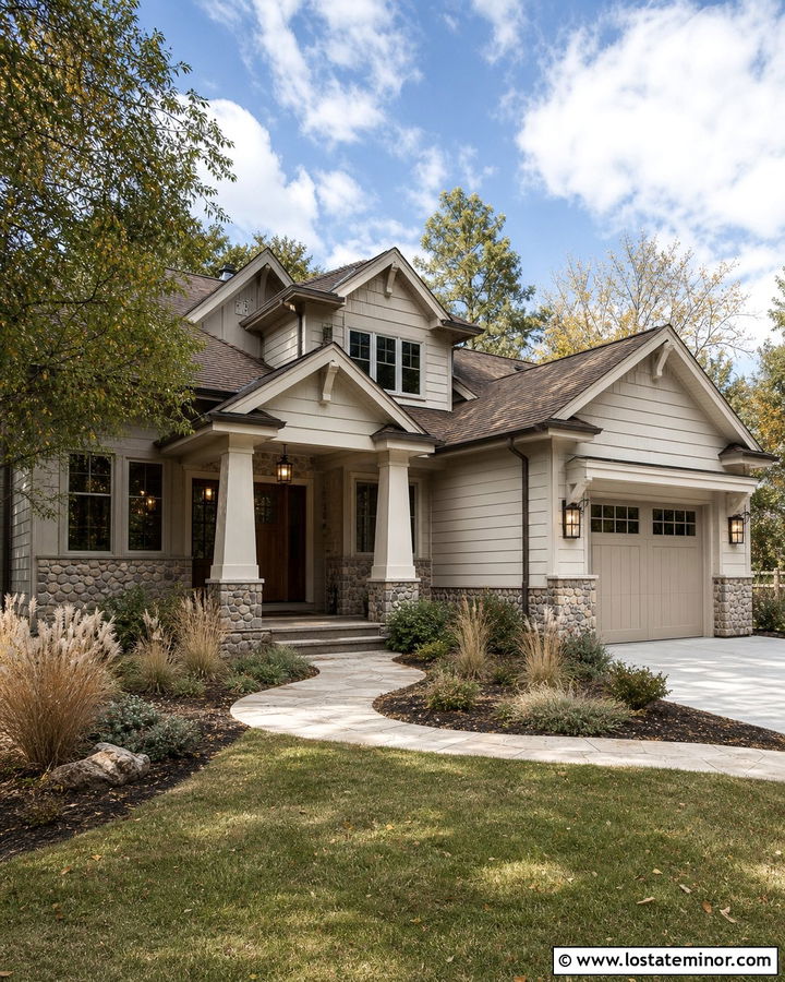 Off White Craftsman With Bronze Lights - 30 Off White House Design With Light Fixtures Ideas