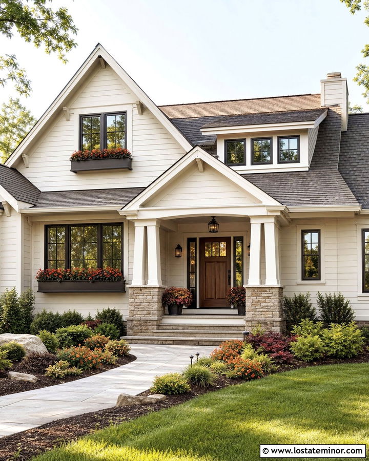 Off White Craftsman With Bronze Window Boxes - 30 Off White House Design With Window Boxes Ideas