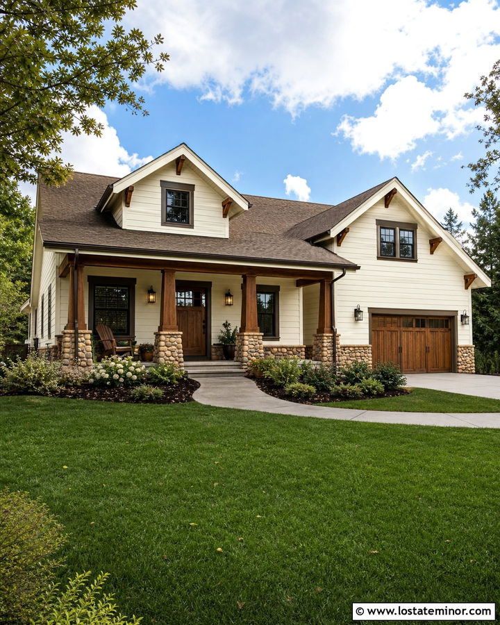 Off White Craftsman With Brown Roof Shingles - 30 Off White House Design With Shingles Ideas